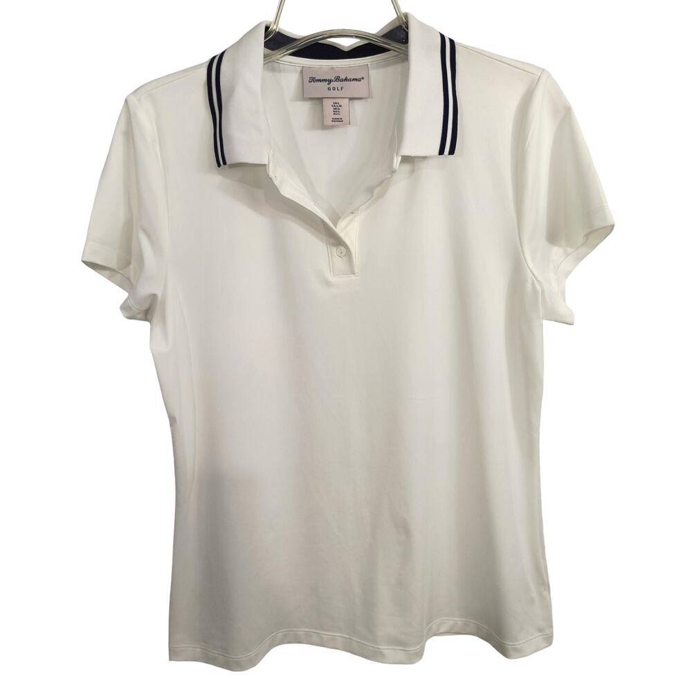 Tommy Bahama Golf Polo Shirt Women's Size L White Navy Short Sleeve